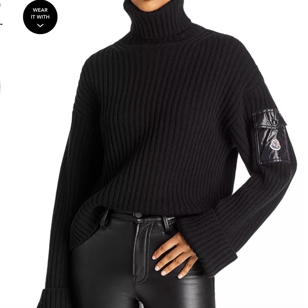 MONCLER  Patch Pocket Wool Rib Turtleneck Sweater